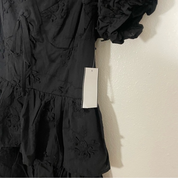 NEW Midnight Doll Sweetheart Neck Emb Lawn Tiered Ruffle Dress Zip Black Size S - Picture 7 of 9